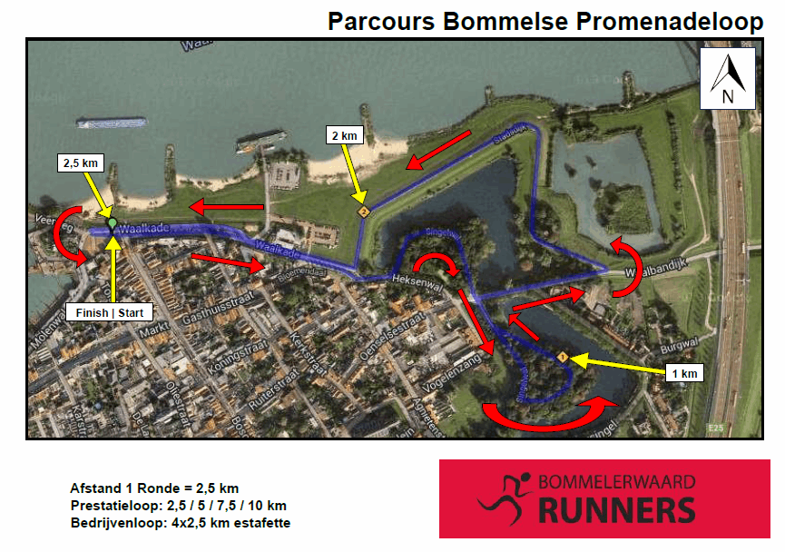 Parcours van de Promenadeloop in Zaltbommel